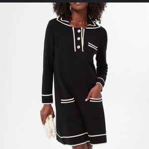 Tuckernuck Black Knit Mini Dress with Cream Trim